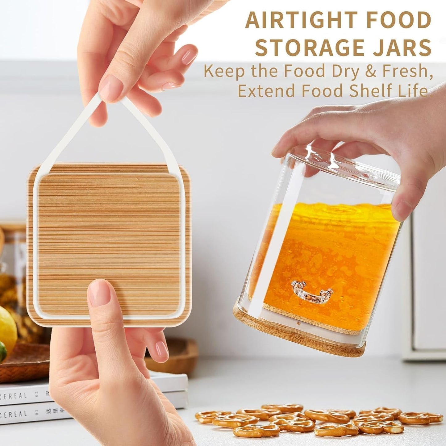 Unbreakable Glass Jars with Airtight Lids and Spoons, 2Pcs Overnight Oats Containers with Lids and Spoons, Glass Food Storage Containers for Coffee Beans, Flour, Sugar, Cookie, Pasta