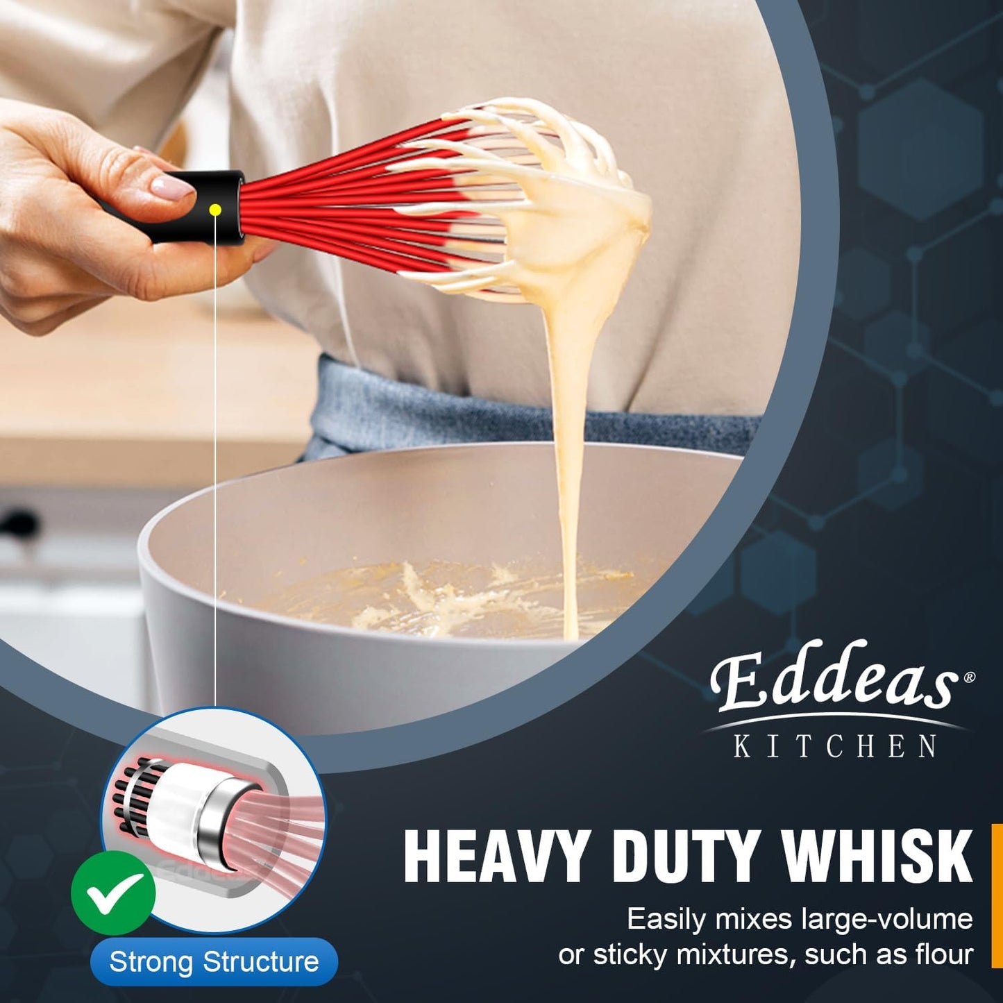 Silicone Whisk, 500°F Heat Resistant Whisks For Cooking, Non-Scratch Coated Whisks set of 3 7",9"&11inch, Balloon Kitchen Wisk tool Set, for Wisking, Blending, Beating, Stirring, Red