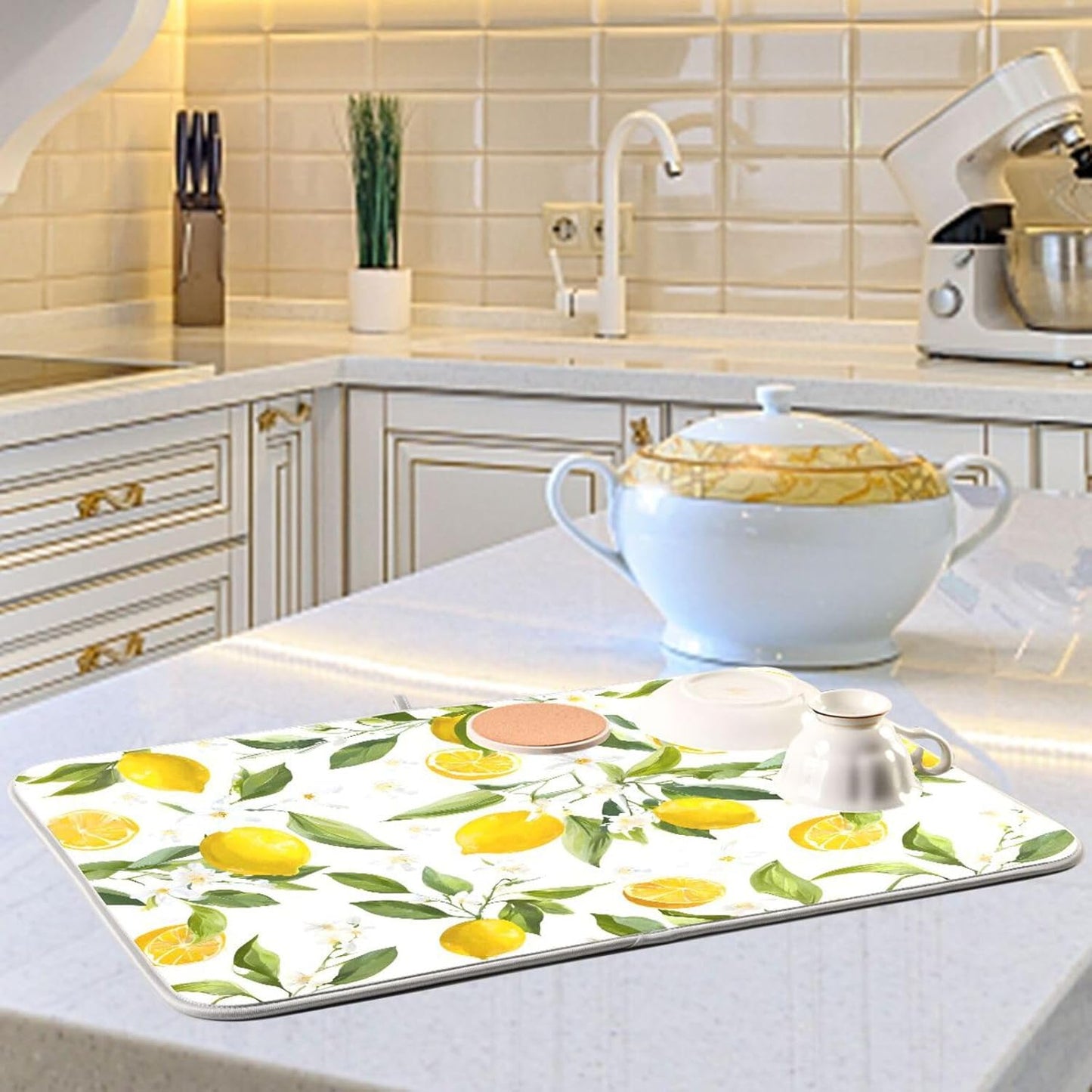 Lemon Leaf Dish Drying Mat for Kitchen Counter Absorbent Dish Drainer Mats Drying Pads 16"x18"