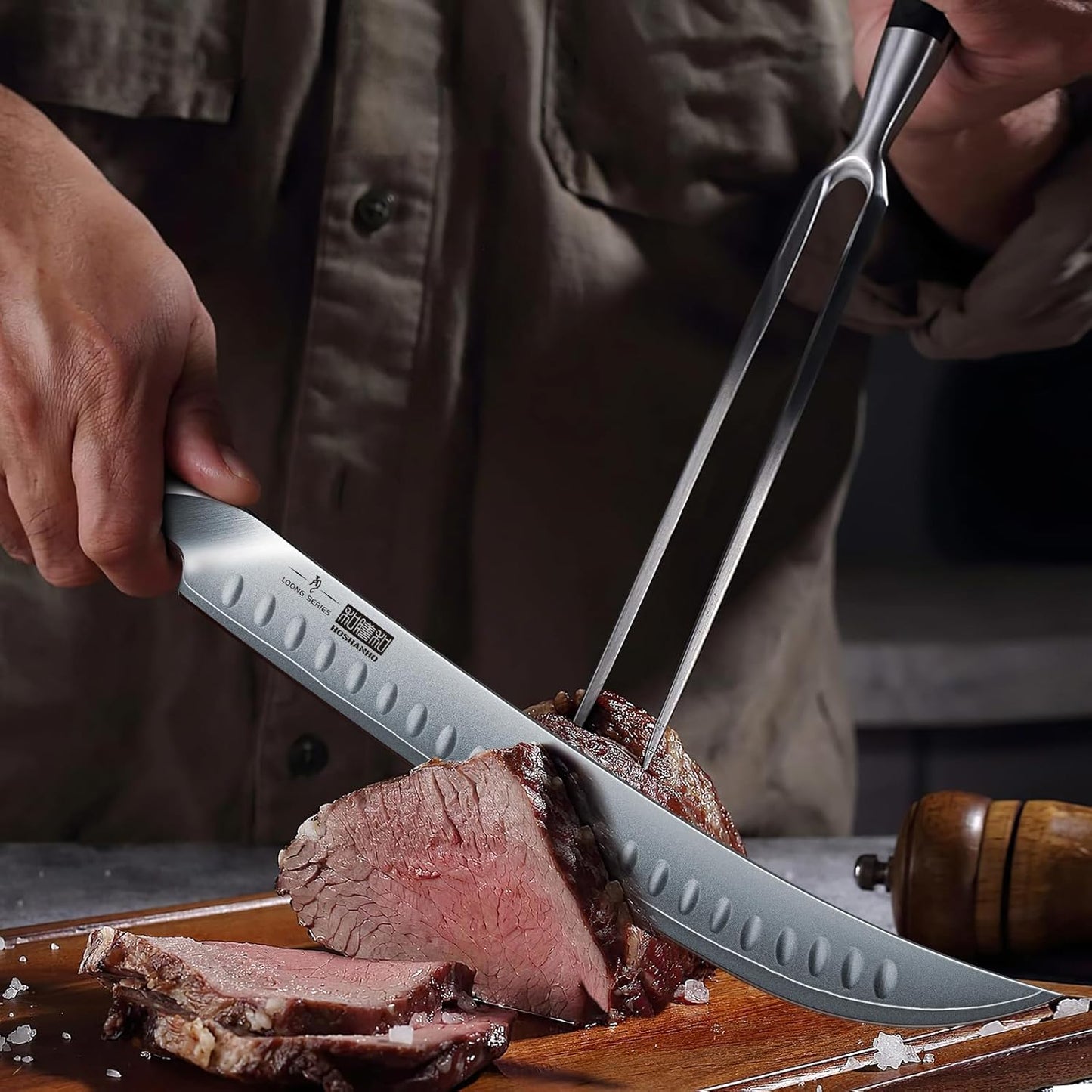 HOSHANHO Carving Slicing Knife, 12 Inch Japanese High Carbon Steel Brisket Knife with Ergonomic Pakkawood Handle, Razor Sharp Curved Butcher Breaking Knives for Meat Cutting