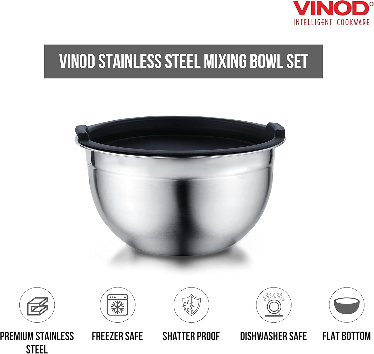 Vinod Cookware Stainless Steel Mixing Bowls with Lids - Heavy Duty Flat Bottom Stackable Mixing Bowl Set - Bowl for Meal Prep, Cooking, Mixing & Serve - Space Saving & Easy Clean - Set of 5