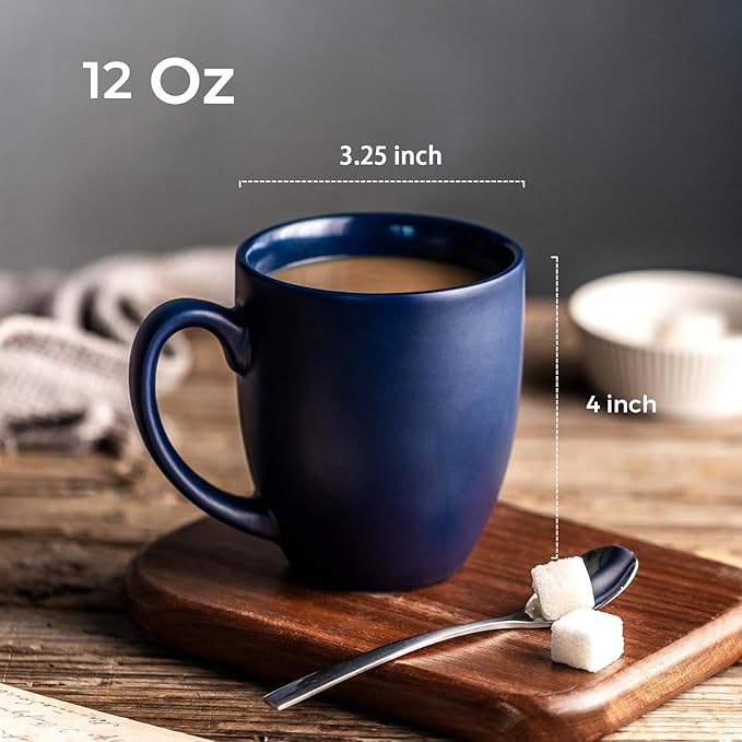 AmorArc 12 OZ Coffee Mugs, Matte Blue Coffee Cups with Large Handle for Man, Woman, Ceramic Coffee Mugs Set of 12 for Latte/Cappuccino/Cocoa/Milk, Dishwasher & Microwave Safe