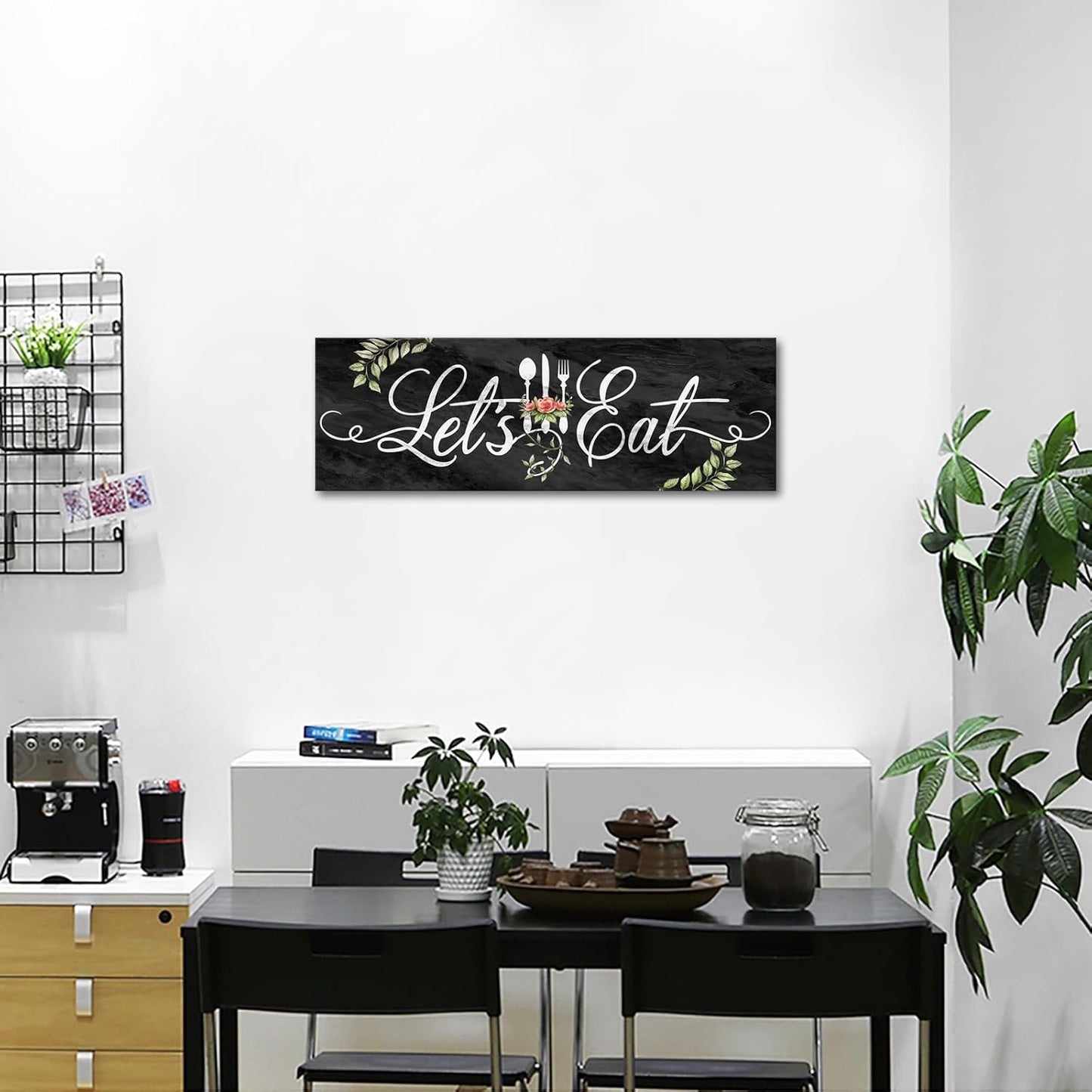 KREATIVE ARTS Farmhouse Kitchen Wall Art - Let's Eat Sign Poster - Black Marble Canvas Prints - Ready to Hang 12x36'' Painting for Dining Room and Kitchen Decor