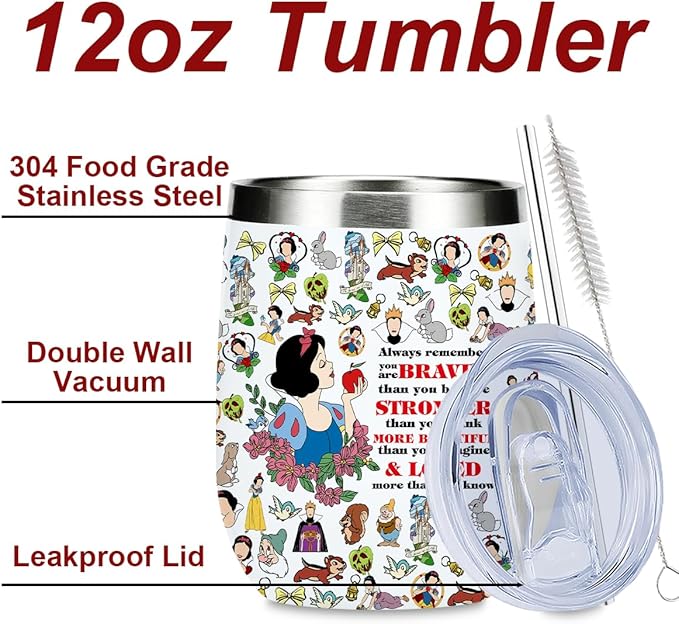 Magical Cute Wine Tumbler, Inspired Character Christmas Birthday Gifts for Women Sister Magic Inspirational Encouragement Gifts Coffee Cup Insulated Stainless Steel 12oz Wine Glass with Lid, Straw