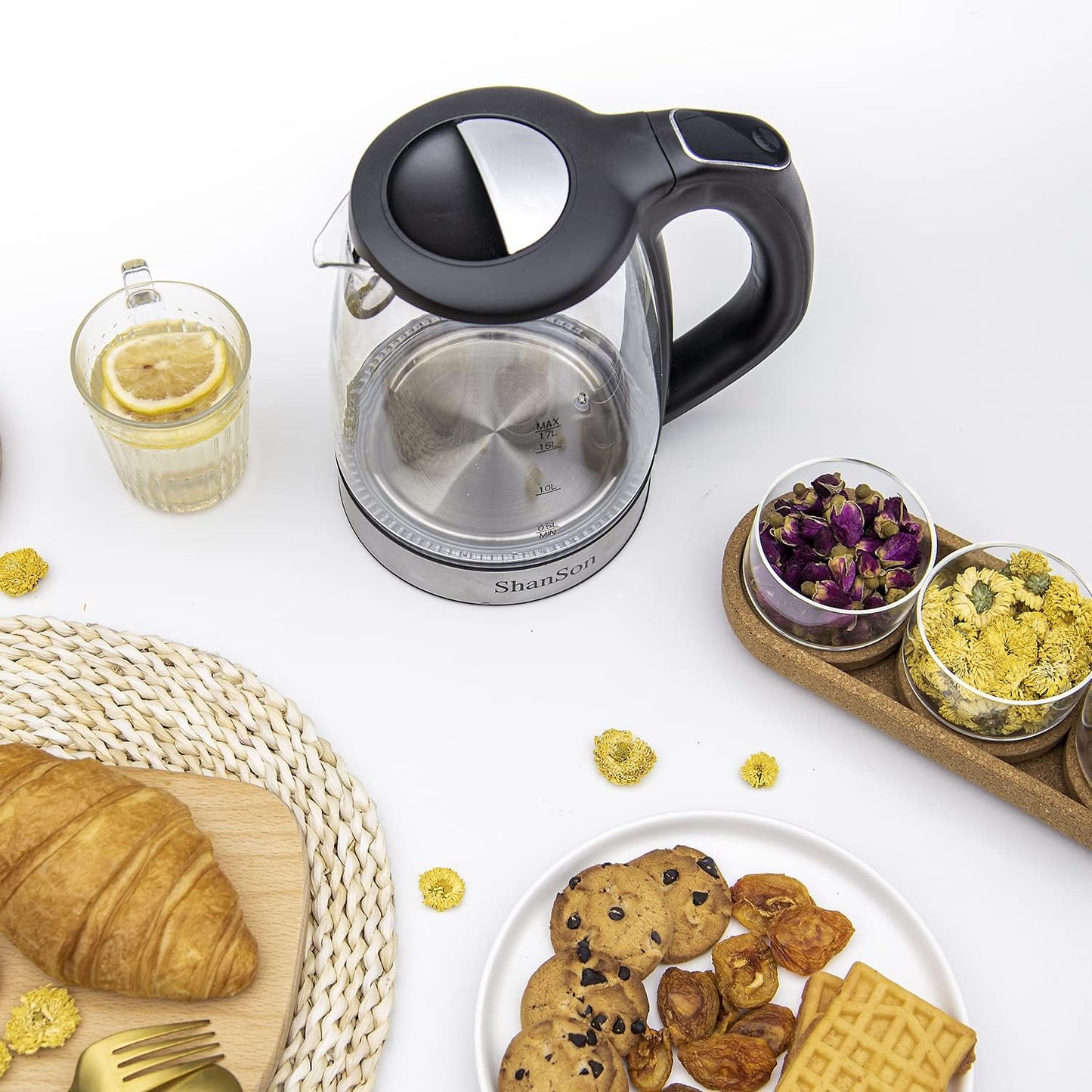 ShanSon 1.7L Electric Glass Kettle 1500W Temperature Control Fast Water Boiler BPA Free Auto Shut-off Protection Electric Teapot with Led Touch Screen and Two-year Quality Guarantee