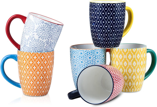 Selamica 16 oz Porcelain Coffee Mugs Set of 6, Coffee Cups Ceramic With Handle, Dishwasher, Oven, Microwave Safe, Assorted Colors