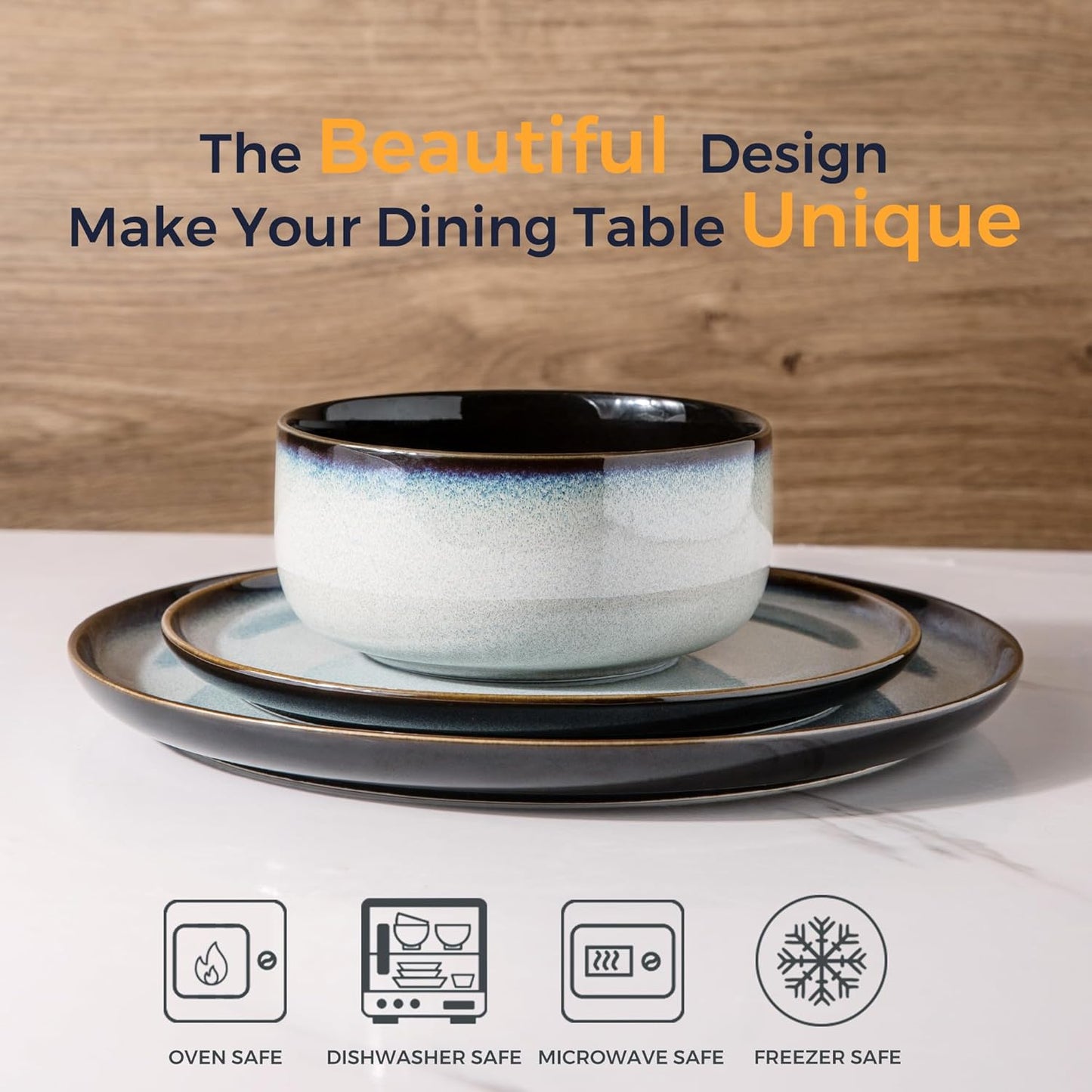 LeRatio Ceramic Dinnerware Sets for 6,Porcelain Plates and Bowls Sets,Handmade Reactive Glaze Dishes Set,Chip Resistant and Scratch Resistant | Oven&Dishwasher & Microwave Safe-Gray White(18PCS)