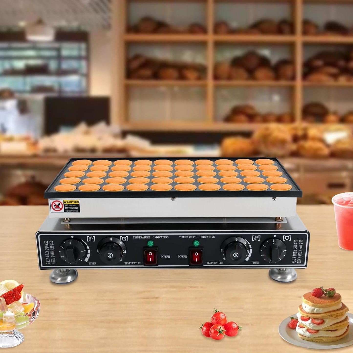 50 Pcs Waffle Maker Mini Pancake Maker Commercial Waffle Making Machine Professional Round Waffle Maker for Home Restaurant and Snack Bar 1800W 110V