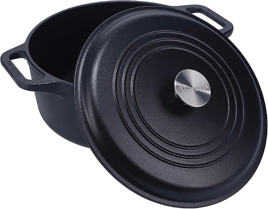 Victoria 6-Quart Cast Iron Dutch Oven with Lid and Dual Loop Handles, Seasoned with Flaxseed Oil, Made in Colombia,Black