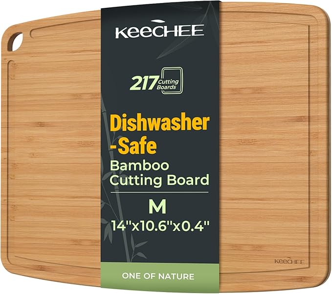 Dishwasher Safe Durable Lightweight Bamboo Wood Cutting Boards for Busy Kitchen, Easy Storage & Clean Wooden Chopping Boards Reversible with Juice Groove, Kitchen Gift for Home Cooks