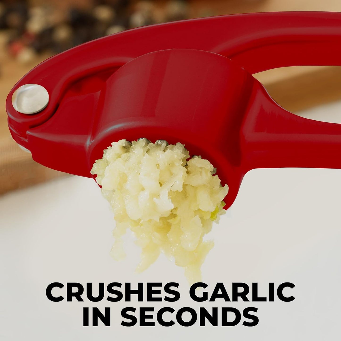 Zulay Kitchen Premium Garlic Press - Durable Garlic Masher with Soft, Easy to Squeeze Handle - Garlic Mincer Tool - Sturdy Easy to Clean Garlic Crusher (Red)