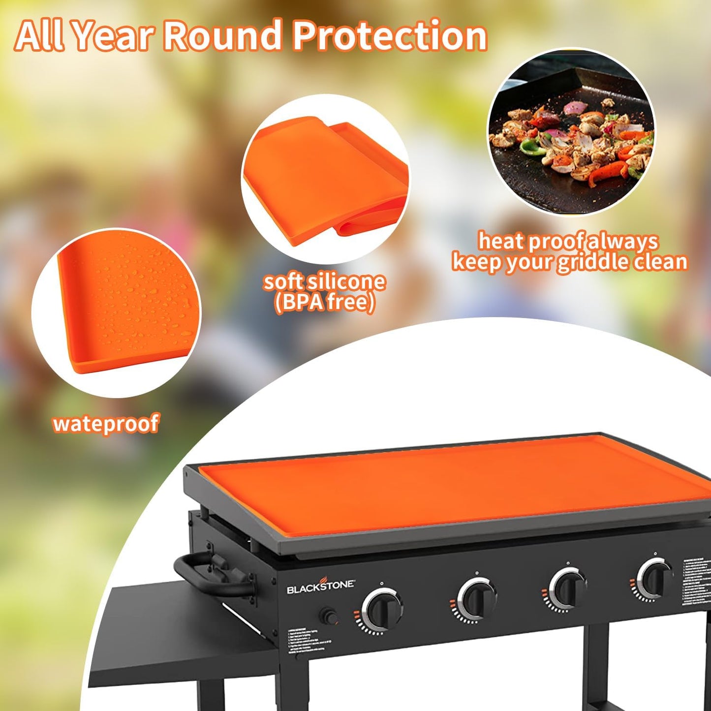 17" Silicone Protective Cover for Blackstone Griddle,Heavy Duty Food Grade Silicone Grill Mat, Protect Griddle from Rodents, Insects, Debris, and Rust,All Season Cooking Protective Cover