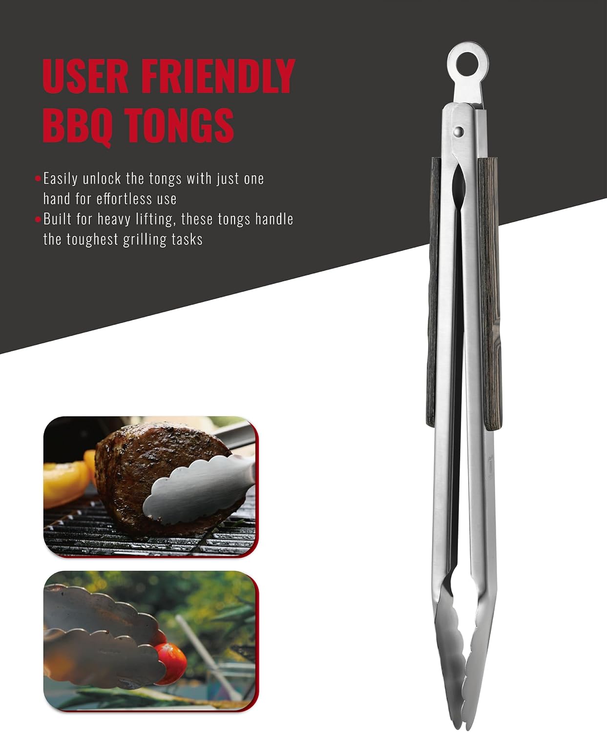 Stainless Steel BBQ Tool Set with Veined-Dyed Wooden Handles | Heavy Duty Grilling Accessories | 3-Piece Outdoor Barbecue Grill Utensil Set with Spatula, Fork, and Tongs - Ideal Gift for Men…