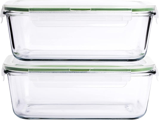 63 Oz 2 Pcs Large Glass Food Storage Containers 8 Cups Family Size Set Baking Containers with Locking Lids Storing food, BPA Free Leak Proof Microwave Oven Safe (2, 63 OZ)