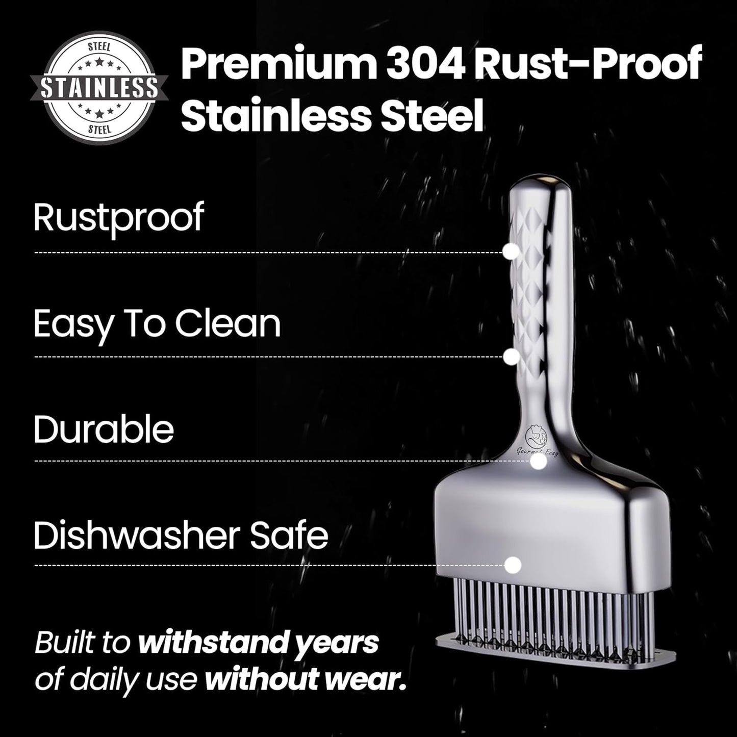 Meat Tenderizer Tool – Hassle Free Extra Long Handle, Rustproof One-Piece Meat Tenderizer Mallet & Hammer, Stainless Steel Blade Needle, Steak Cooking Accessories, No Assembly Needed, 5-Year Warranty