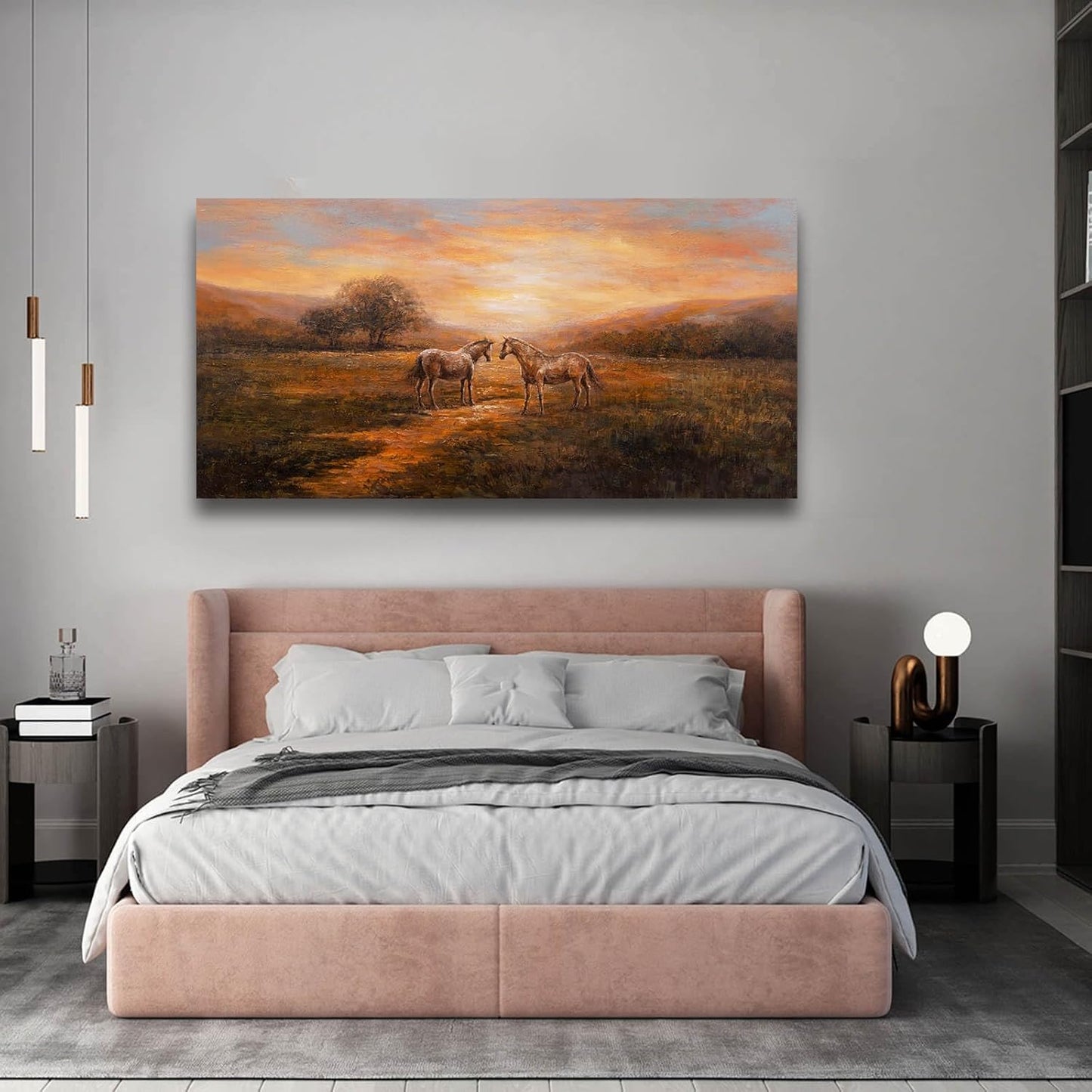 Horse Wall Art Nature Pictures Wall Decor Framed Canvas Wall Art for Living Room Landscape Painting Farmhouse Pictures Artwork Room 29"x58"