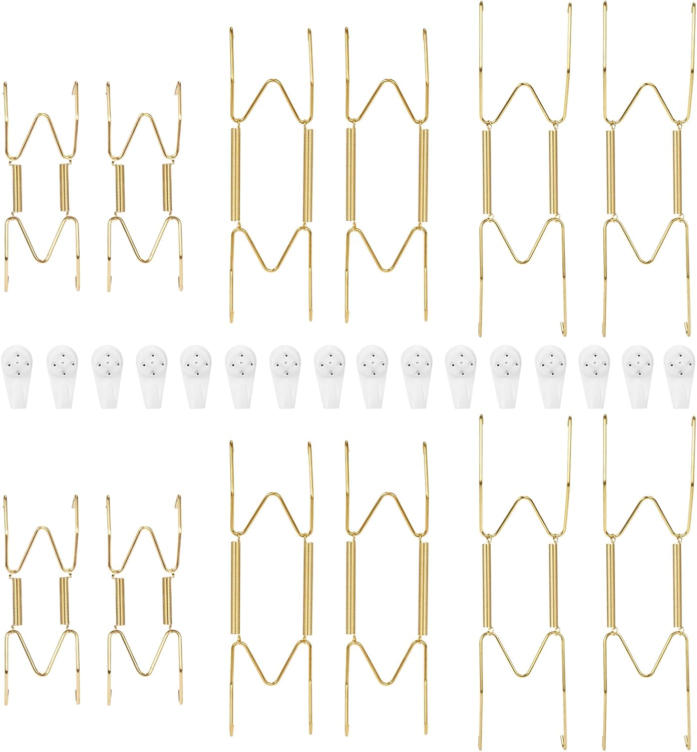 12-Pack Invisible Wall Plate Hangers, 4/6/8 Inch Brass Plate Holders with 16-Pack Wall Hooks