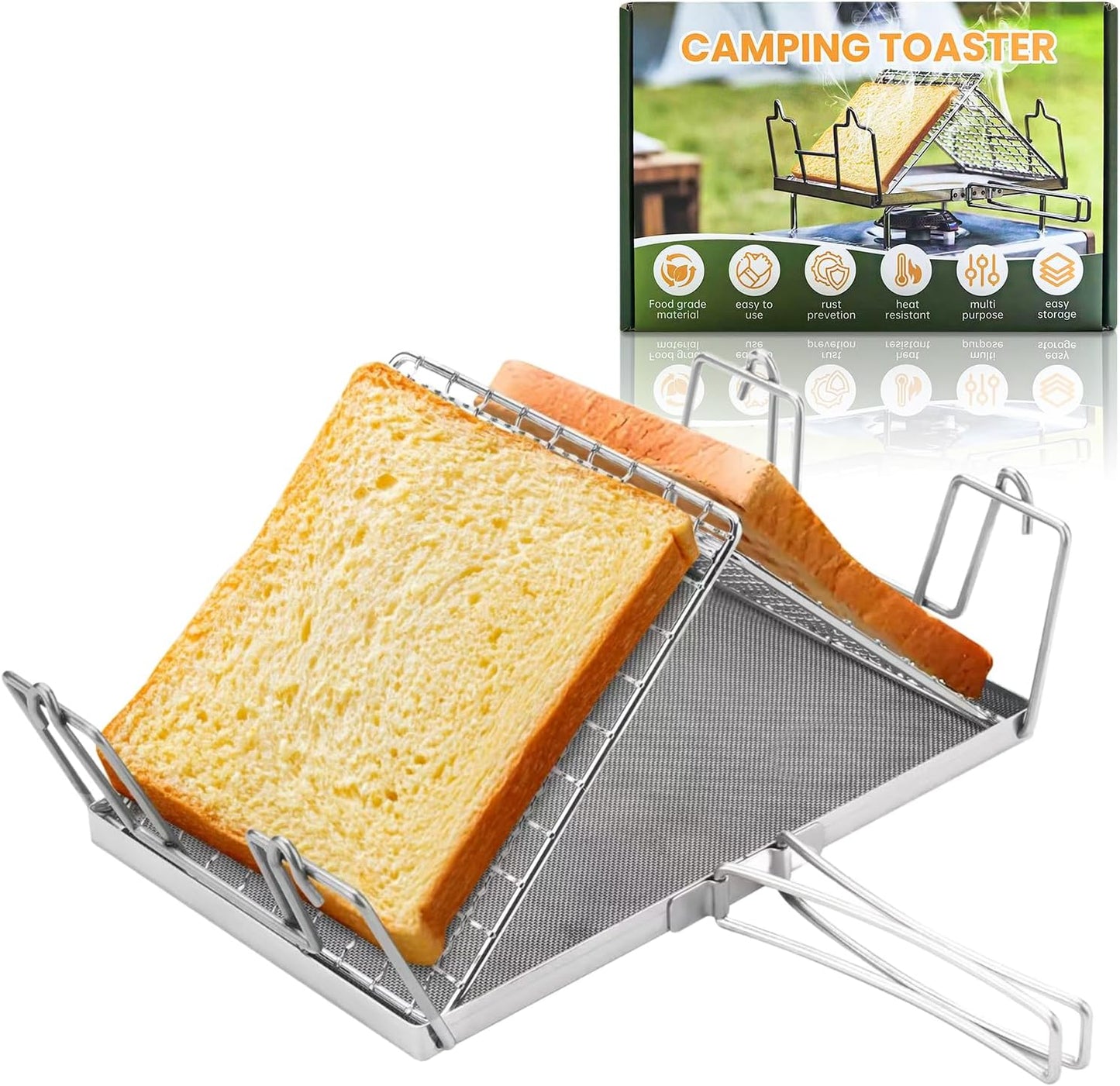 Foldable Camping Toaster,Stainless Steel Collapsible Toaster Rustproof & Heat-Resistant Design for Hiking, Picnic and Outdoor Use