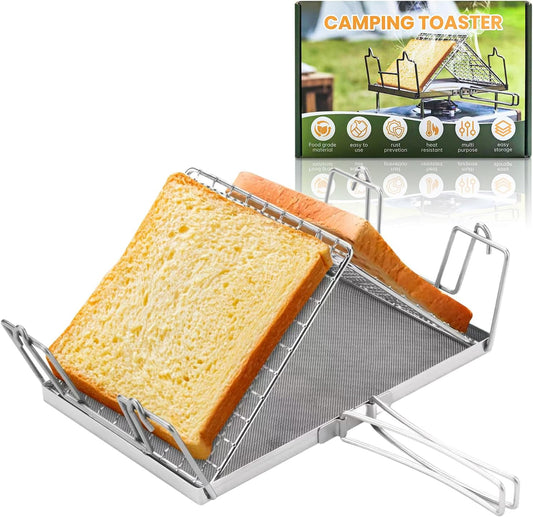 Foldable Camping Toaster,Stainless Steel Collapsible Toaster Rustproof & Heat-Resistant Design for Hiking, Picnic and Outdoor Use