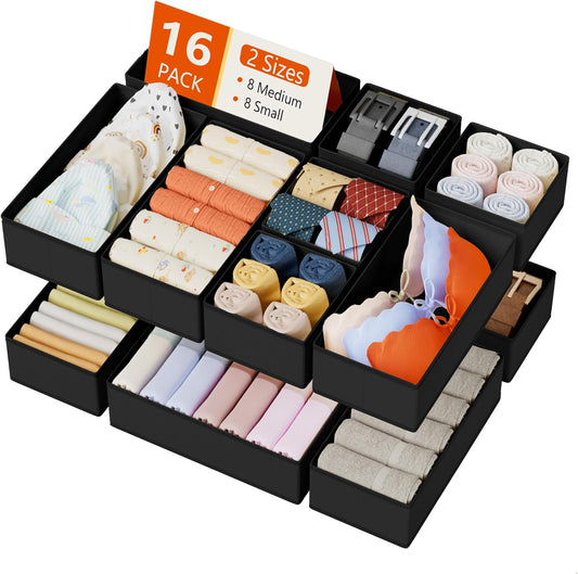 DIMJ Drawer Organizer Clothes Storage - 16 Pack Baby Dresser Organizer for Nursery, Foldable Drawer Dividers for Bedroom Closet Organization, Fabric Storage Bins for Socks, Underwears, Bras