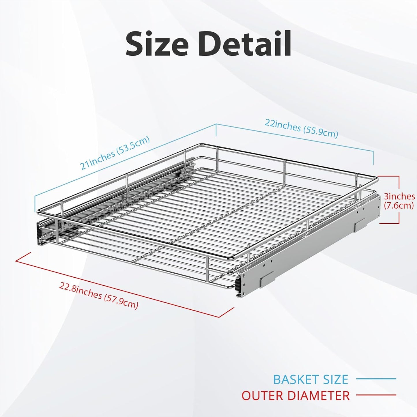 ZOINLIY Pull Out Cabinet Organizer, Versatile Slide Out Kitchen Organizers and Storage,Heavy Duty Drawer Cupboard Storage Basket, Smooth Sliding, Chrome Finish,22.8" W x 21" D