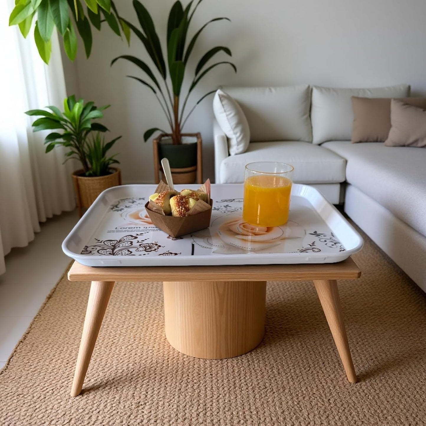 Large Serving Platter Melamine Trays 2 Pack Stackable Food Tray with Floral Print for Gift, Party, Decor, Home, Restaurant (Gold Rose, Large)