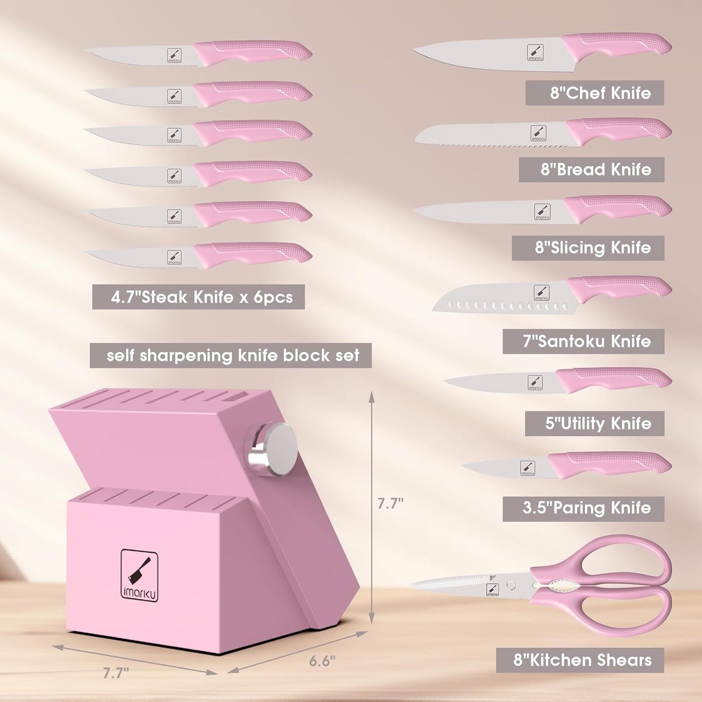 Knife Set Pink, 14pcs Knives Set For Kitchen, Japanese Kitchen Knife Sets With Block, Sashimi Knives For Fish/Meat Slicing, Apartment Essentials, Dishwasher Safe, Gifts For Women