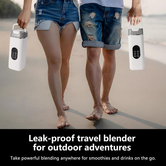 Portable Personal Blender with 12 Stainless Steel Blades – USB Rechargeable for Smoothie Shakes,14 Oz/420ML Cup and Extra Handle Lid, for Travel Sports Gym (White)