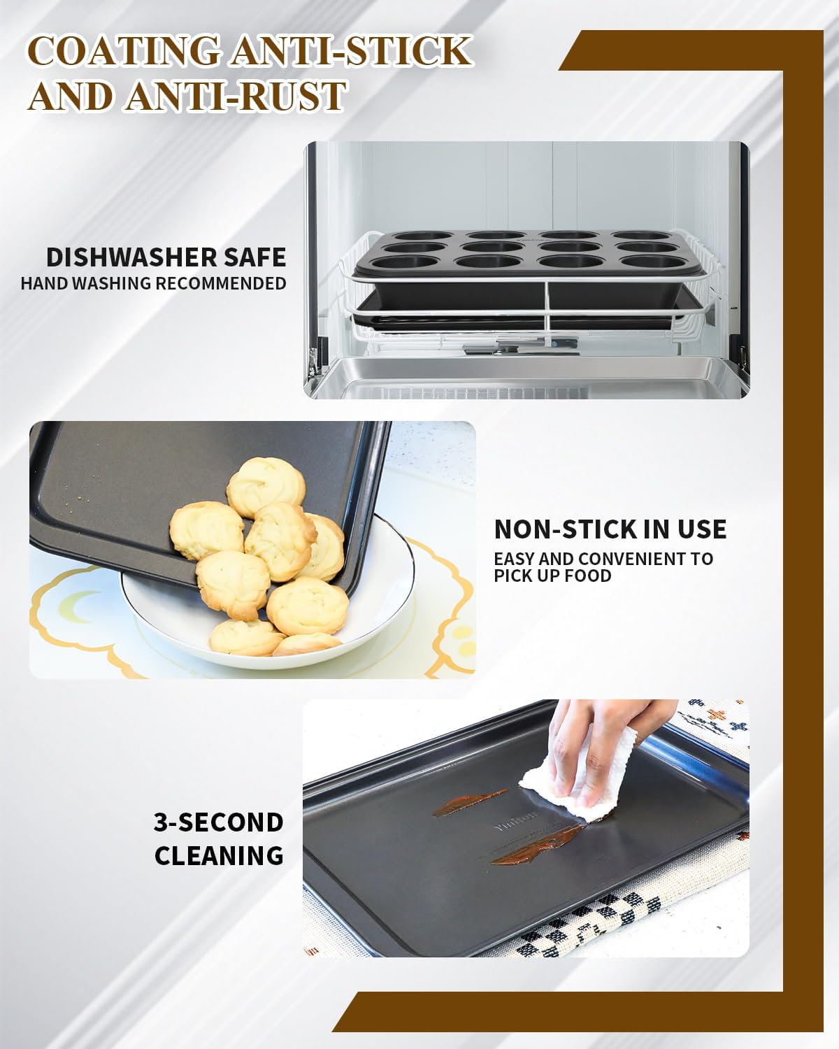 Nonstick Baking Pans Set, 19 PCS Stackable Bakeware Sets, Oven Pan Set Includes Baking Tray, Cookie Sheet, Cake Pans, Loaf Pan, Muffin Pan, Silicone Cups