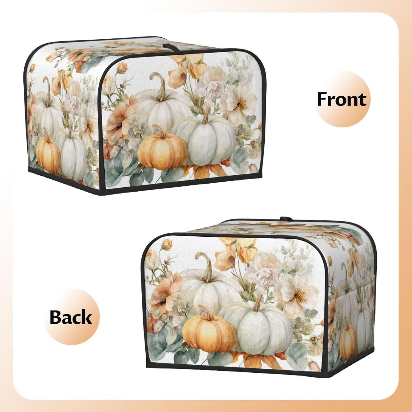 Toaster Cover 4 Slice Pumpkin Thanksgiving Botanical Watercolor Kitchen Small Appliance Covers with Pockets Dust and Fingerprint Protection