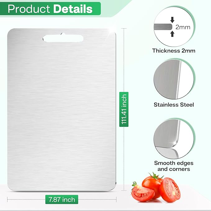 Stainless Steel Cutting Boards for Kitchen - 304 Stainless Steel Food Grade, Double-Sided Non Toxic Cutting Board, Metal Chopping Boards for Meat, Fruit, Vegetables, Easy to Clean, S 11.4" * 8"