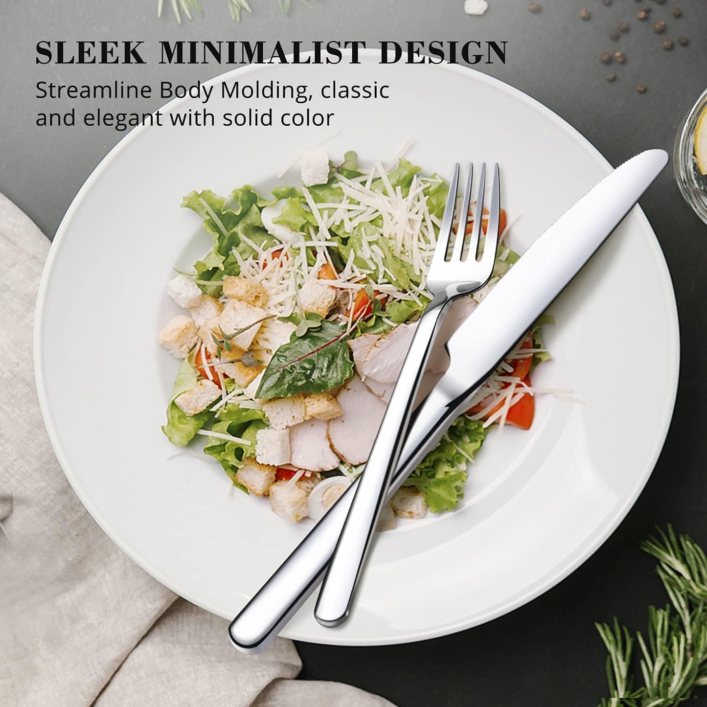 KINGSTONE Silverware Set, 5 Piece Flatware Cutlery Set for 1, 18/10 Stainless Steel Silverware Mirror Polished Dishwasher Safe for Home, Restaurant, Wedding, Party(Silver, 5 pieces for 1)