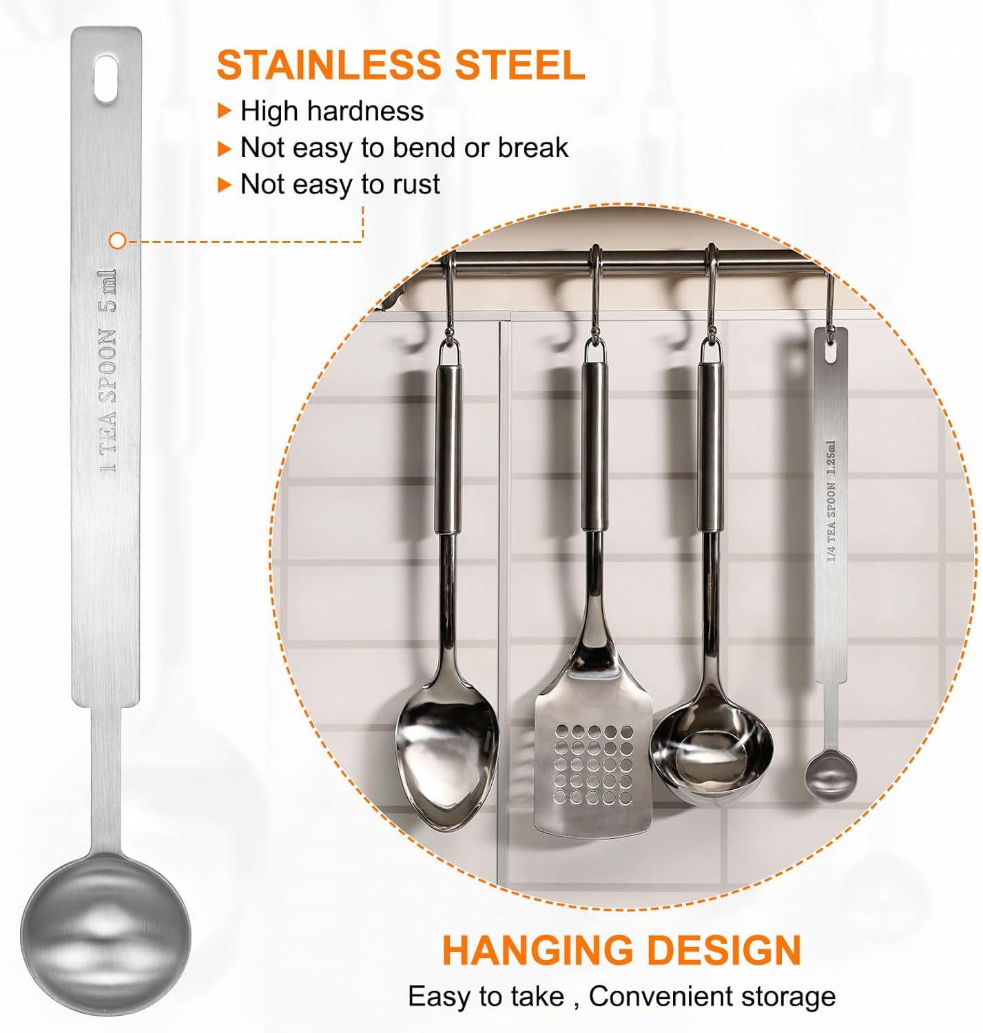 HARFINGTON 3pcs Single Measuring Spoon 1tsp (1/3tbsp, 5ml) Teaspoon/Tablespoon 430 Stainless Steel Single Tiny Square Bowl Measuring Spoon Long Handle Measure Scoop