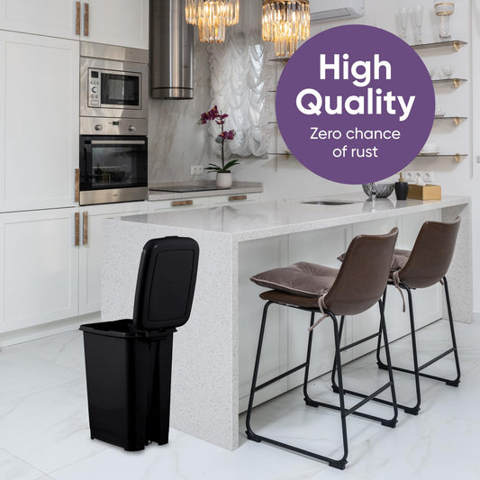 Superio Slim Plastic Trash Can with Foot Pedal 4 Gallon Step-On Garbage Can for Bathroom, Kitchen, Office & Dorm Room Black