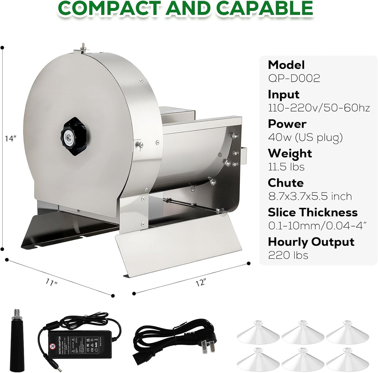 2-in-1 Electric Vegetable and Fruit Slicer, Adjustable Thickness 0.04-0.4", Commercial Stainless Steel Cutter for Cabbage, Tomatoes, Lemons