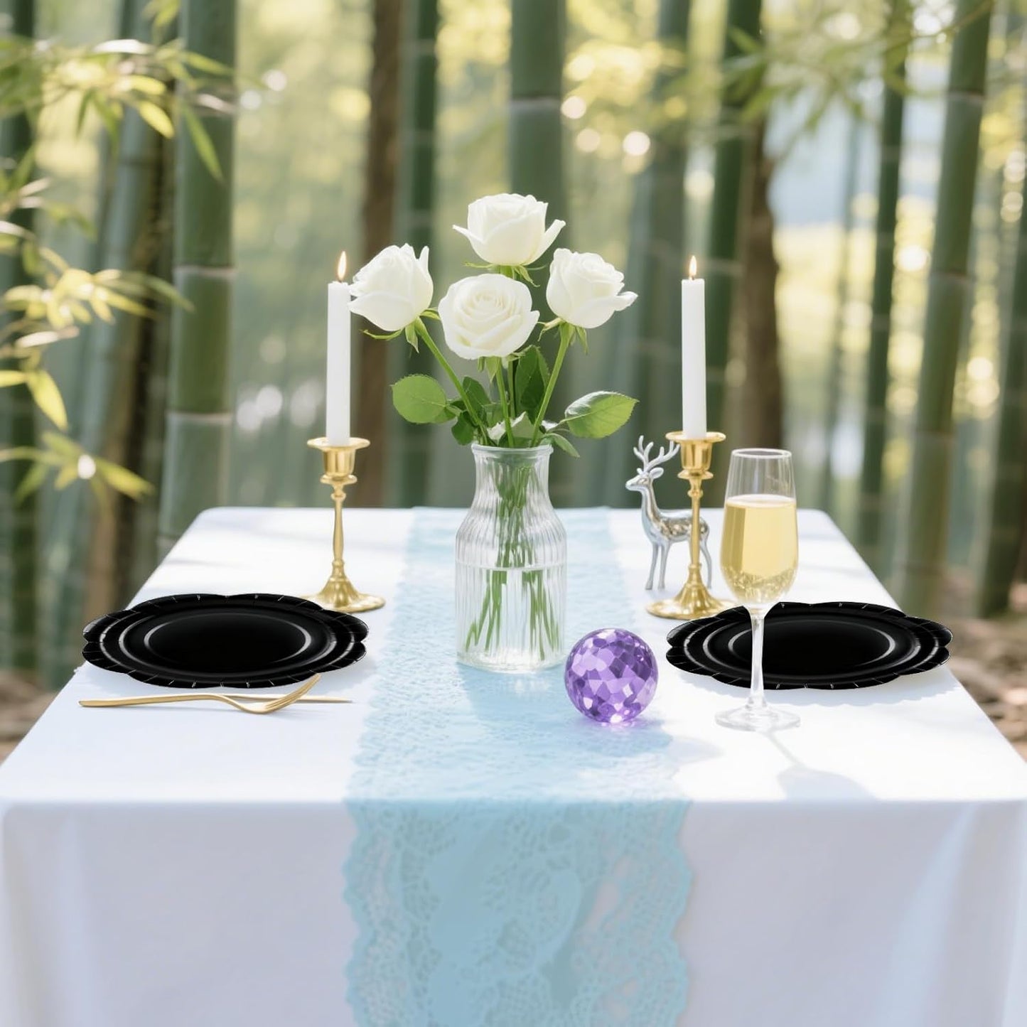 50 Pack Black Paper Plates 7 Inch, Disposable Scalloped Plates Cake Dessert Plate for Dinner Baby Shower Wedding Bridal Shower Birthday Party Supplies (Black, 7 inch)