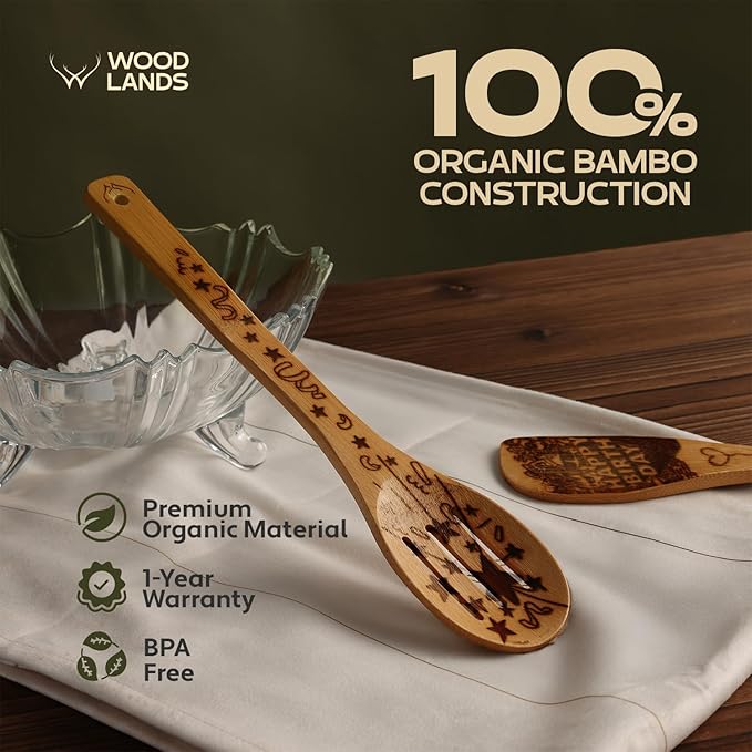 Wooden Spoons for Cooking - 6-Piece Wooden Utensil Set with Spatulas & Spoons, Heat-Resistant, Eco-Friendly Kitchen Utensils for Non-Stick Cookware (Birthday)