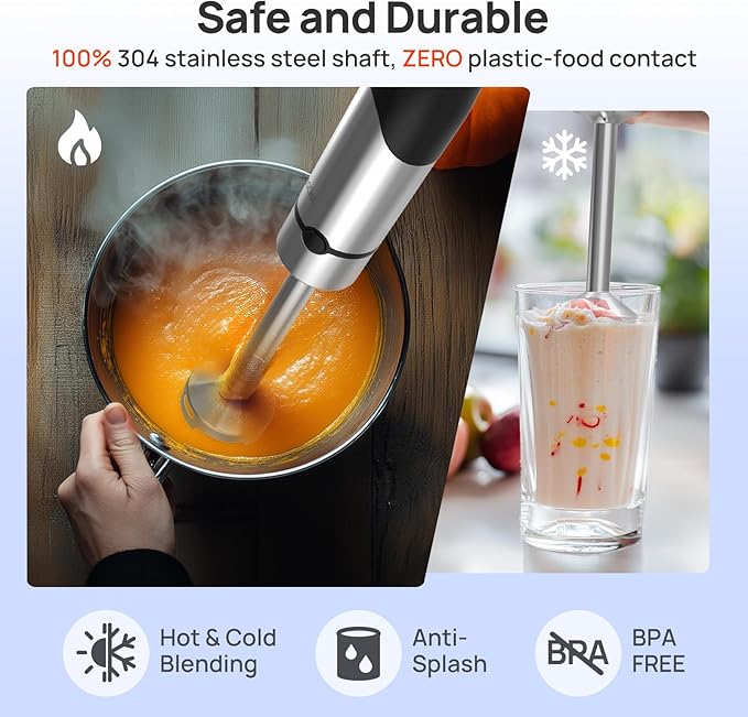 Consciot 10-in-1 Immersion Blender Handheld Max 1100W with Entire Stainless Steel Blender Shaft, Trigger Speed Control, 800ml Beaker, 600ml Chopper, Beaters, Frothers, Hooks, Masher, Whisk & 600ml Cup