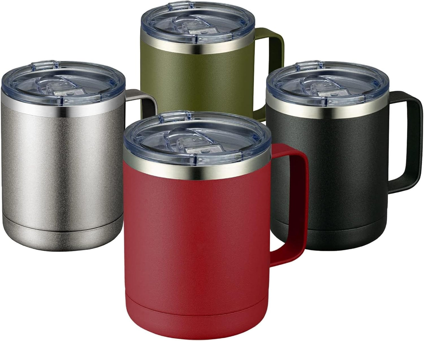 MEWAY 12oz Coffee Mug With Handle 4 Pack Bulk,Stainless Steel Insulated Travel Tumblers With Sliding Lid,Double Wall Vacuum Camping Cup for Hot & Cold Drinks Tea (Multicolor,Set of 4)
