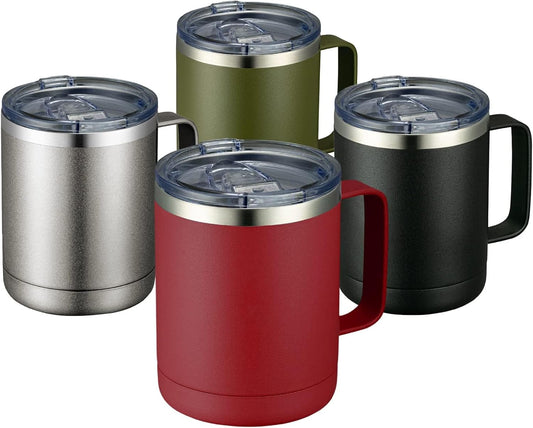 MEWAY 12oz Coffee Mug With Handle 4 Pack Bulk,Stainless Steel Insulated Travel Tumblers With Sliding Lid,Double Wall Vacuum Camping Cup for Hot & Cold Drinks Tea (Multicolor,Set of 4)