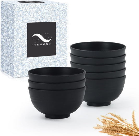 Wheat Straw Bowls Set of 8,10 OZ Small Bowls,Kids Bowls,Cereal Bowls,Plastic Bowls Reusable,Unbreakable Ice Cream Bowls for Dessert,Snack,BPA-Free,Dishwasher & Microwave Safe Bowls for Kitchen,Black