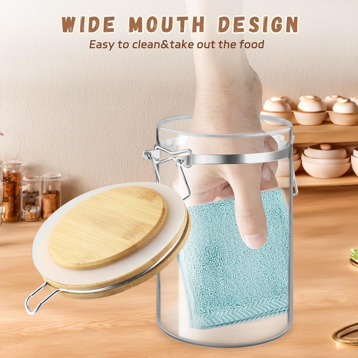 Set Of 2 Glass Jar With Bamboo Lids Empty Food Storage Jars With Locking Clamp Kitchen Canisters Glass Sealed Jar Container For Coffee Beans Sugar Tea Spices And More (900ml/30oz)