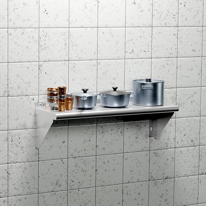 Stainless Steel Wall Mounted Shelf 14x48 inches 4ft, Commercial Food Service Metal Storage Rack Shelves for Kitchen, Restaurant, Garage and Laundry