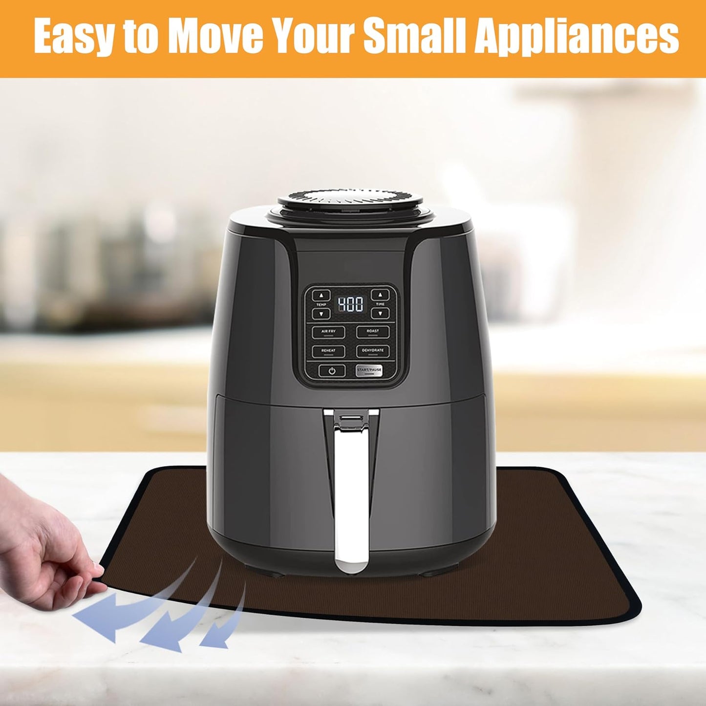 Heat Resistant Mat for Air Fryer, 16 x 24in Countertop Protector, Fireproof Silicone Appliance Slider for Coffee Maker, Toaster, Oven - Brown