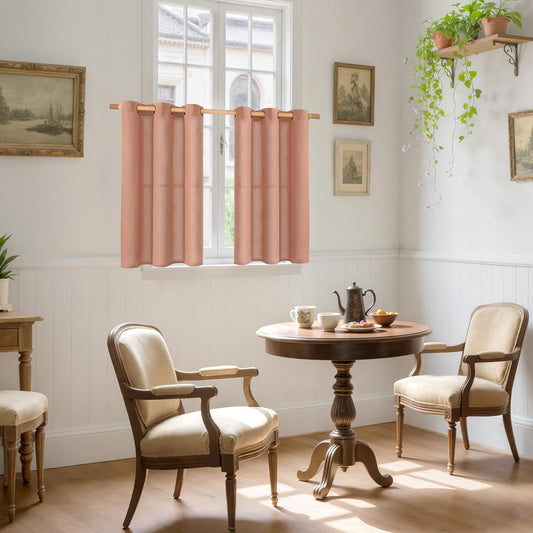 YoungsTex Linen Fall Kithchen Curtains 40 Inch Length, Short Light Filtering Drapes with Bronze Grommet Privacy for Bathroom Cafe Window, Terracotta, 42 x 40 Inch, 2 Panels