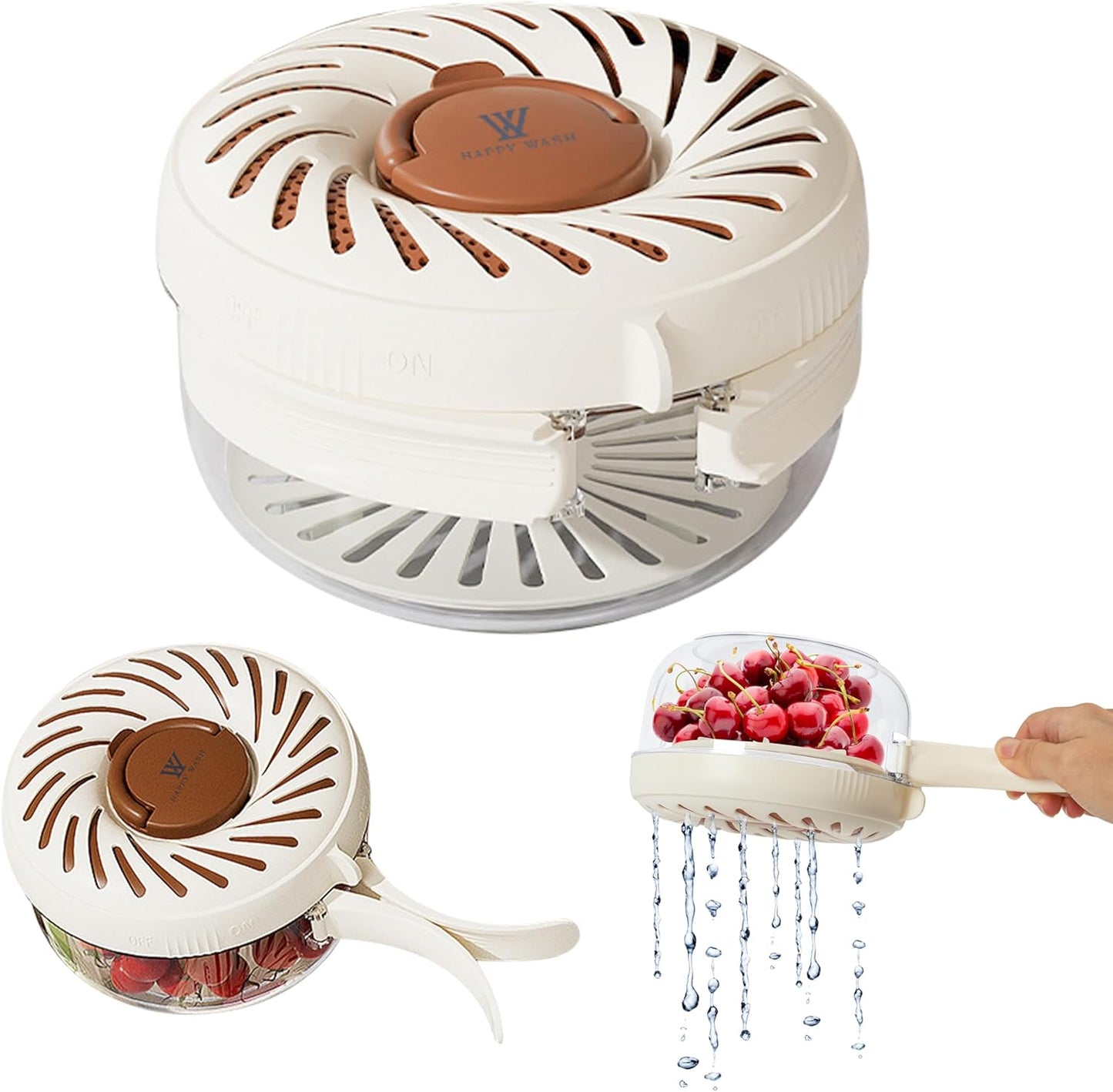 Fruit Washing Bowl with Strainer - Fruit Washer Drain Basket with Foldable Handle and Ice Box, 2 in 1 Vegetable Cleaning Colander, Multifunctional Fridge Storage Container for Kitchen Picnic