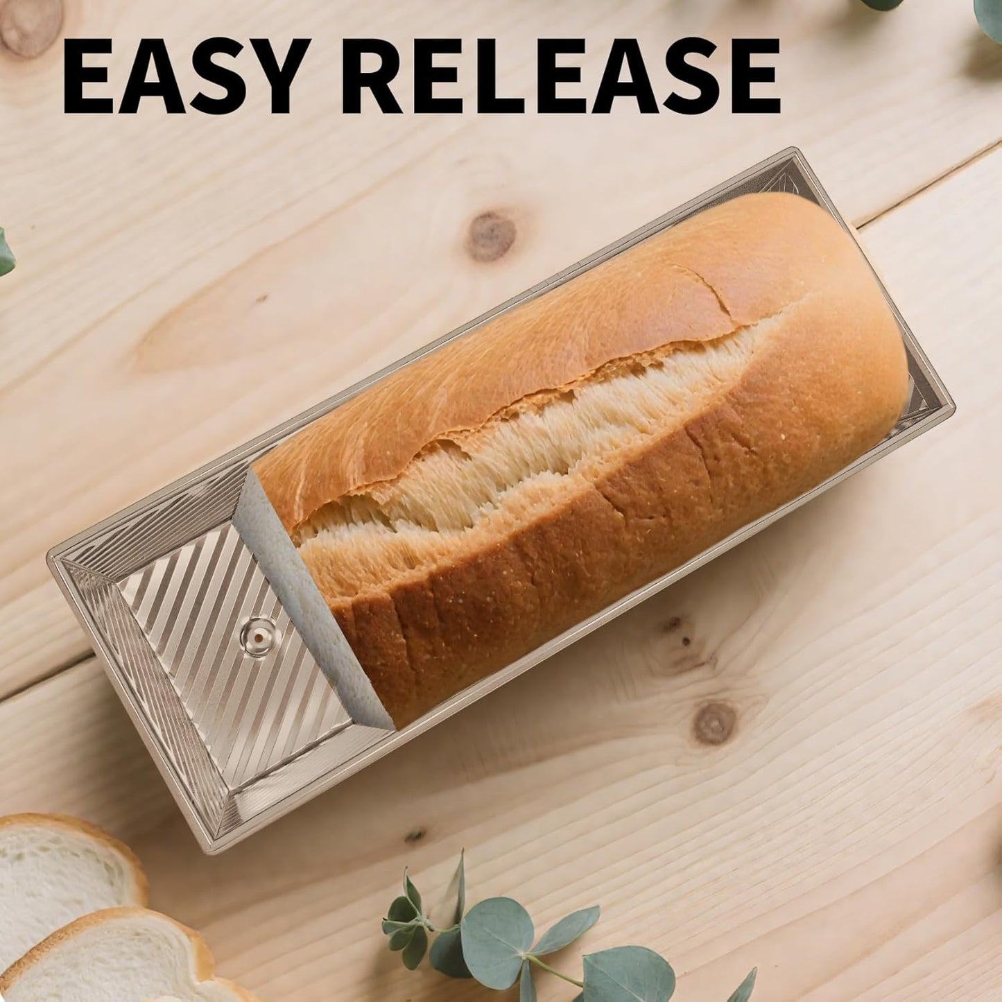 Pullman Loaf Pan with Lid 13x4, Large Bread Pan for Homemade Sandwich with Cover, 2.2lb Long Bread Loaf Tin for Sourdough, Nonstick & Easy Clean (Gold)