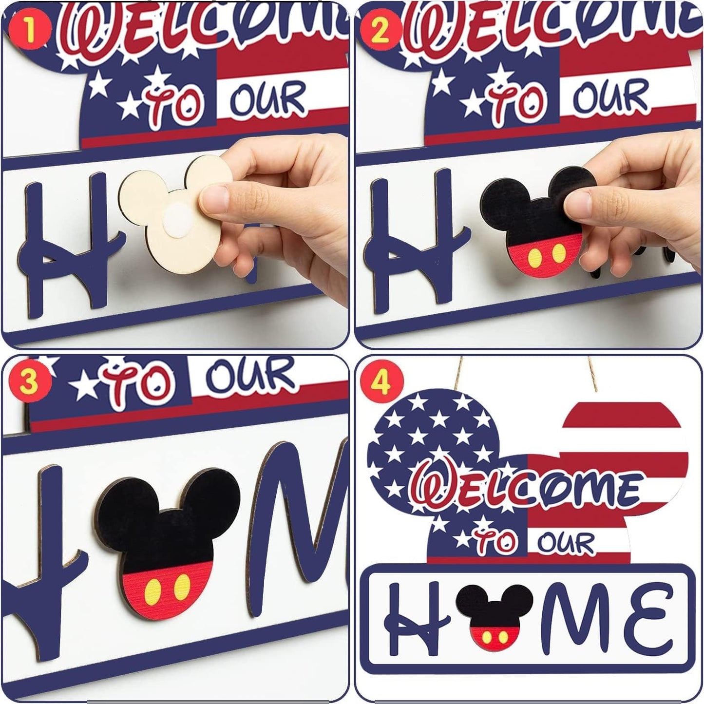 19Pcs Cute Mouse Interchangeable Seasonal Welcome Door Sign for Front Door Decor, Welcome to Our Home Sign with Interchangeable Holiday Pieces for Farmhouse/Wall/Porch Decor and Housewarming