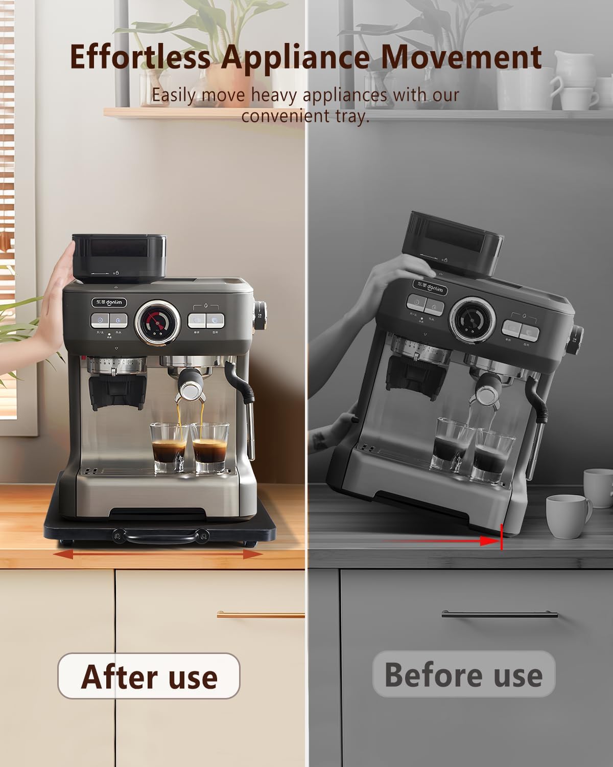 Appliance Slider, Sliding Tray for Coffee Maker, Coffee Pot Slider for Countertop, Kitchen Appliance Rolling Tray with Rubber Wheels,Large - Long, Black(12.5” x 16”)