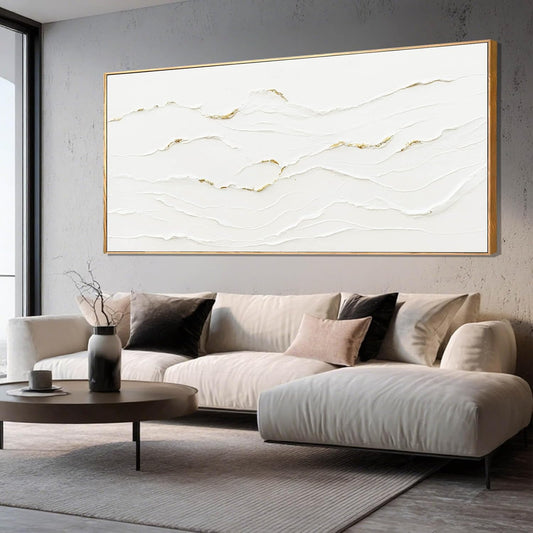 MLART99 White and Gold Wall Decor Textured With Frame Canvas Abstract Minimalist Wall Art - 32x70 Inch Extra Large Contemporary Artwork for Living Room Entryway Home Decoration